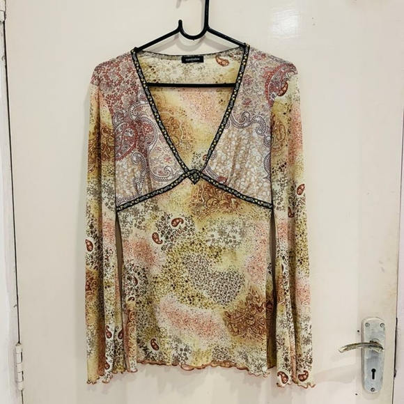 Bohemian v neck semi sheer top